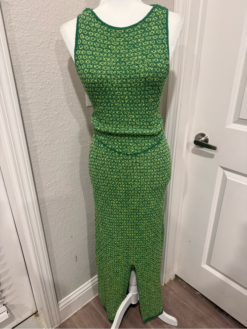 NWT Free People Green Maxi Knit Dress with Yellow Fleck Sz M